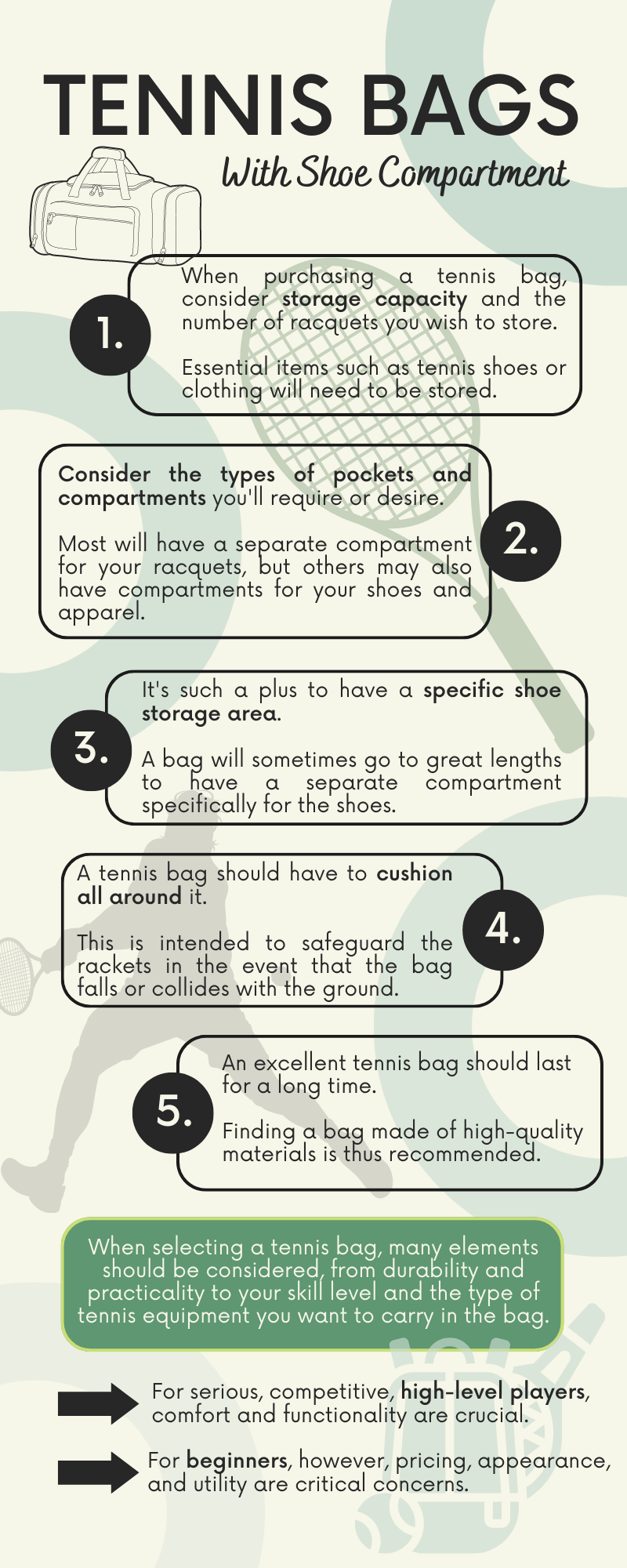 Sacs de tennis avec compartiment à chaussures infographique